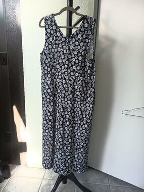 NWOT Cuddl Duds QVC 1X Floral Maxi Dress Sleeveless Black & White